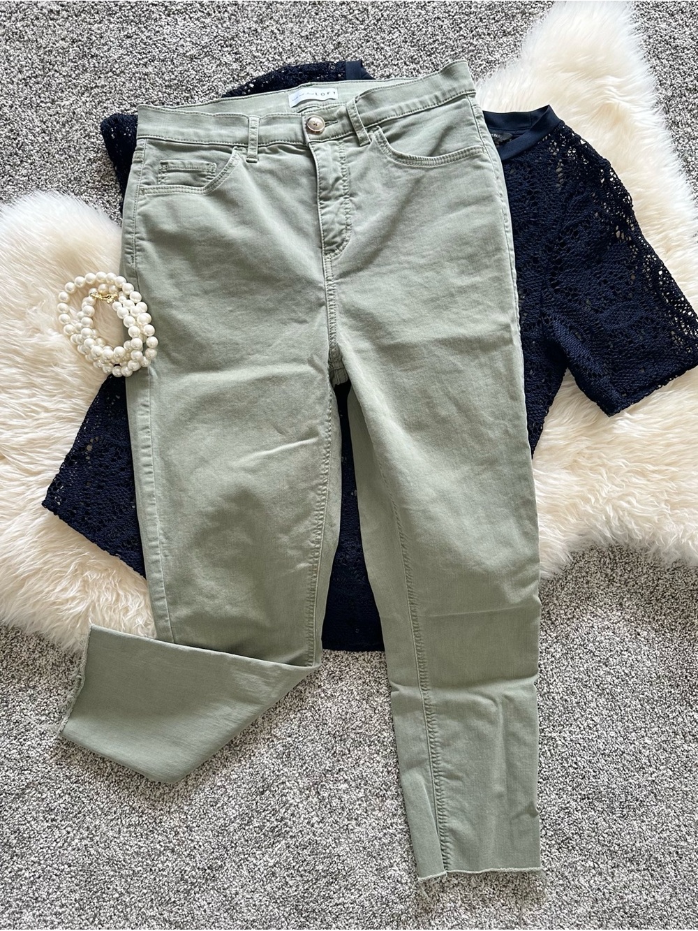 ✨ LOFT Women's Sage Green Stretch High-Rise Jeans Frayed Hem Size 4/27✨